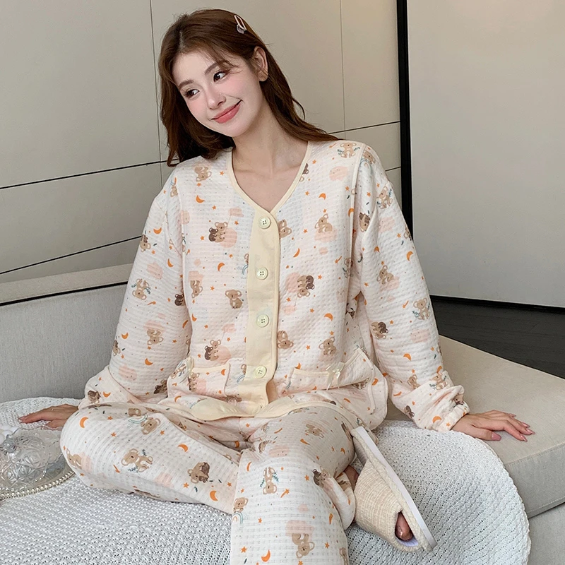【空气棉】厚款保暖月子服秋冬季产后哺乳睡衣空气棉孕妇喂奶家居服