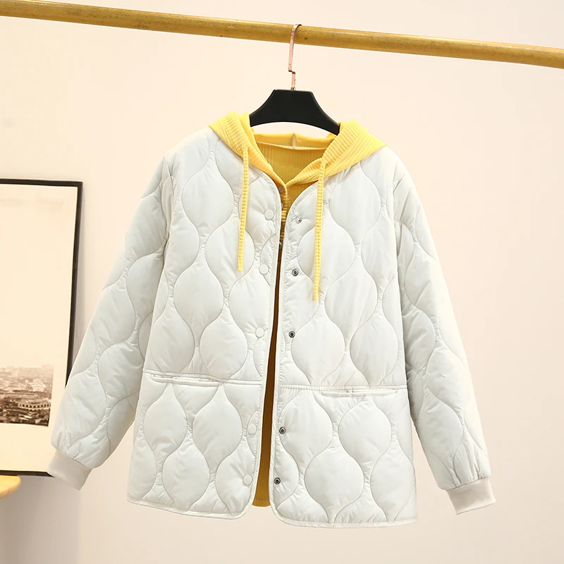 秋冬季轻薄女款葫芦格单排扣菱形格小棉衣外套 宽松 棉服棉袄内胆