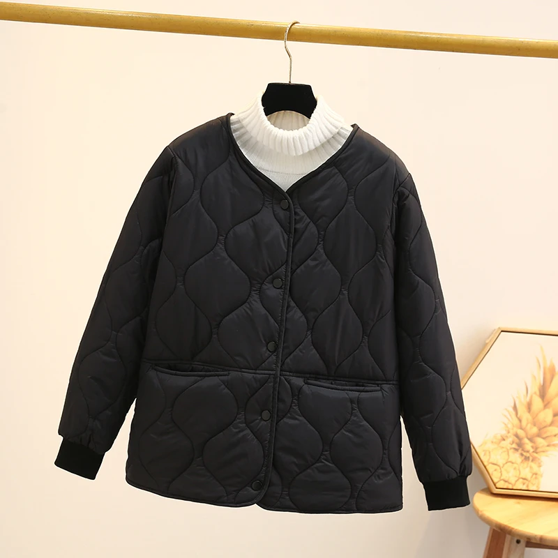 大码90-205斤春秋冬装女外套 无领棉服 洋气轻薄保暖棉衣 内胆