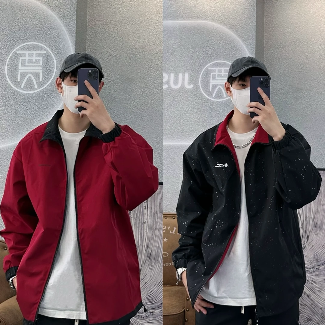 小贾自制24星空黑两面穿百搭时尚新款夹克春秋冲锋衣男女同款外套