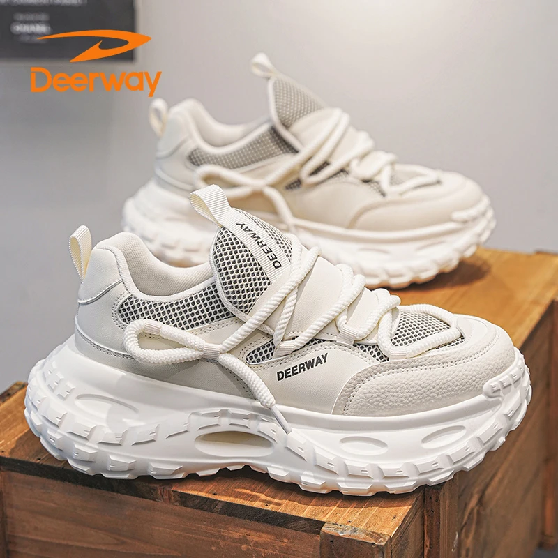 德尔惠轮胎男鞋秋季潮牌高级感网面运动休闲厚底增高黑武士老爹潮