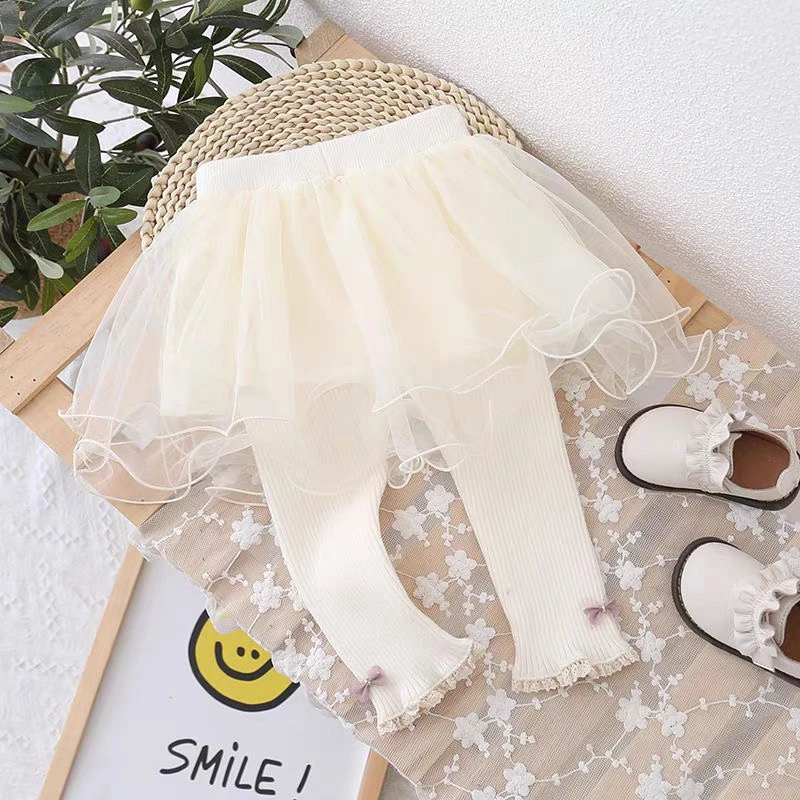 女童裤子春秋款洋气时尚2024新款网纱宝宝裙裤假两件外穿打底裤潮