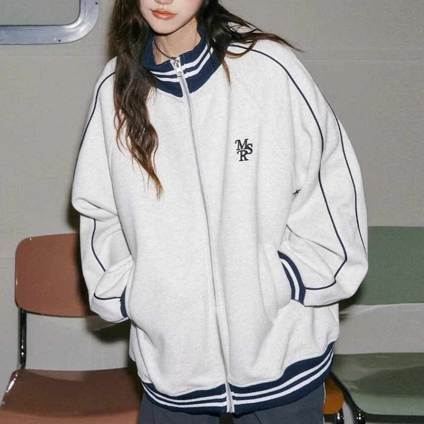 加绒休闲慵懒风男女春秋高街潮牌刺绣复古秋季情侣外套秋冬上衣