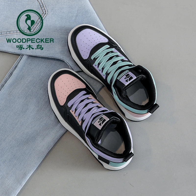 woodpecker/啄木鸟鸳鸯色高帮小白鞋女2024秋季时尚休闲百搭板鞋