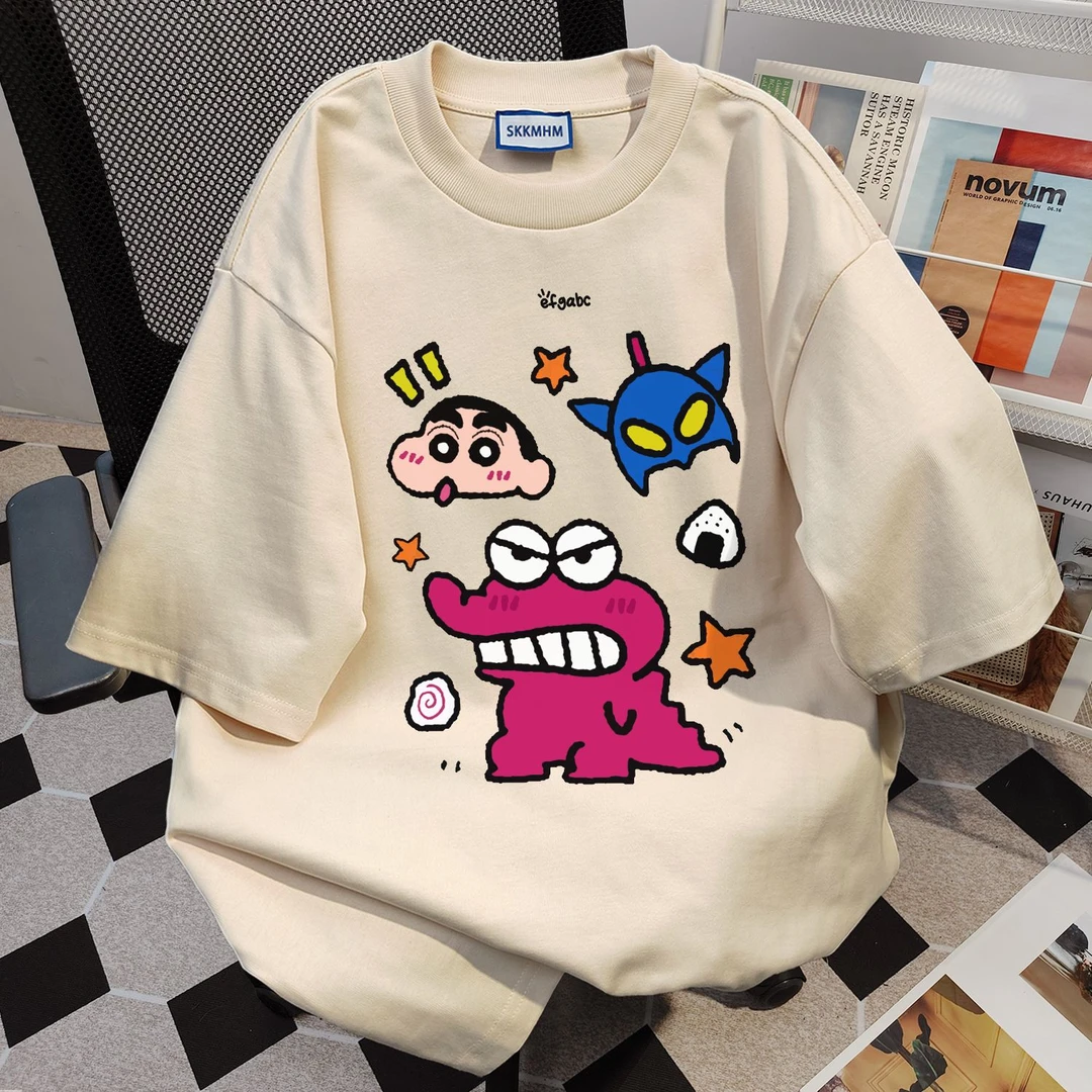 100%纯棉夏季新款短袖t恤男女学生卡通印花宽松百搭情侣上衣ins潮