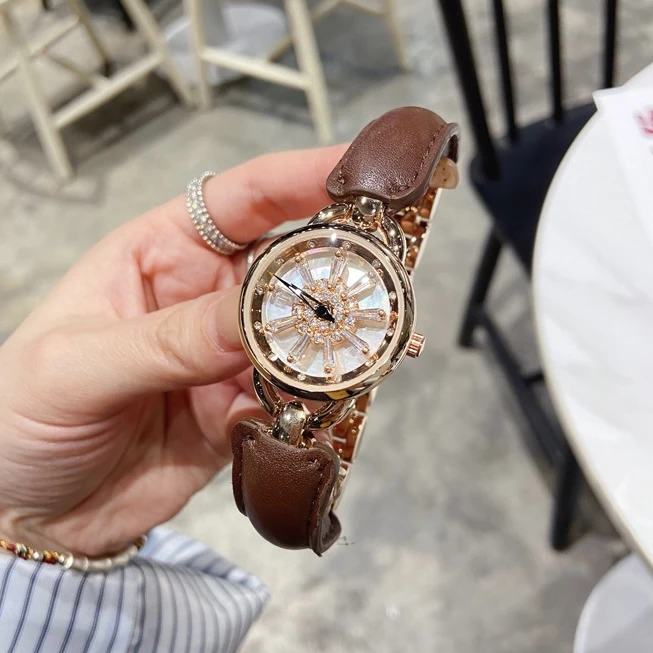 旋转浪漫雪花转运星复古时尚轻奢百搭镜面精致女士气质腕表k04