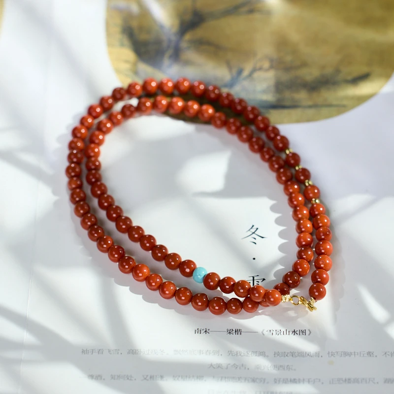 上等天然南红玛瑙项链新中式国风马年红色女士款百搭颈饰精美勃挂