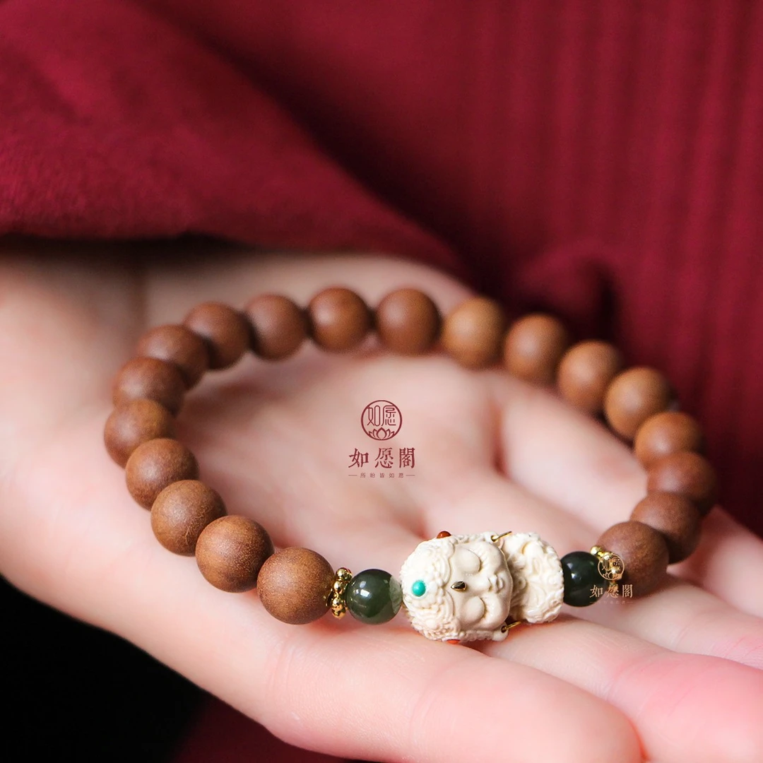一生度你 保真印度上等正宗檀香木天然手串女士单圈雕刻精美度母