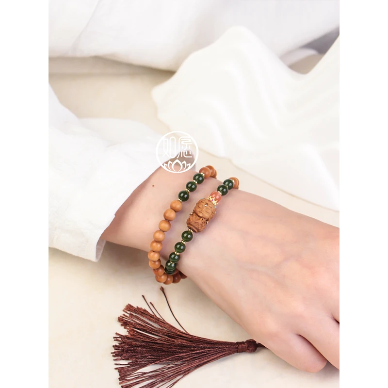 印度上等正宗老山檀雕刻度母双圈手串高档女士文玩可盘国风高品质