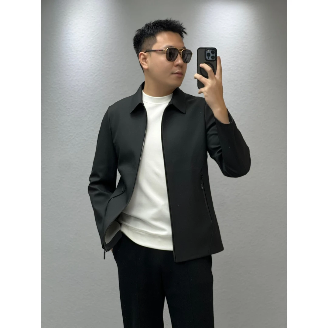 2024秋冬新款男士翻领拉链商务休闲纯色简约夹克外套上衣 FW17