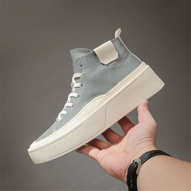 2024秋冬新款高帮鞋男鞋真皮休闲运动鞋一脚蹬懒人鞋韩版潮流板鞋