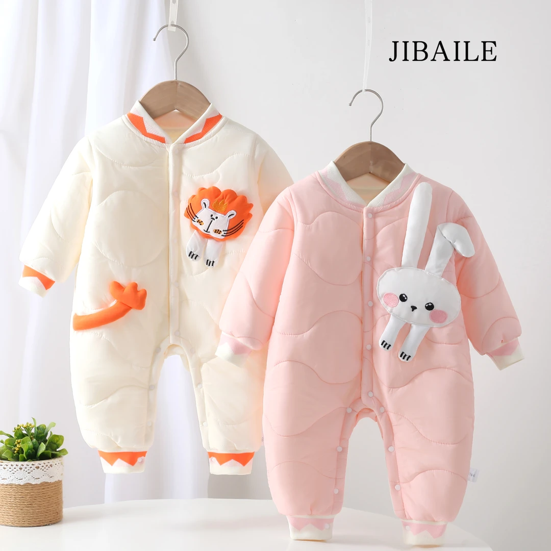 婴童冬季新款爬领狮子兔棉哈衣外出时尚