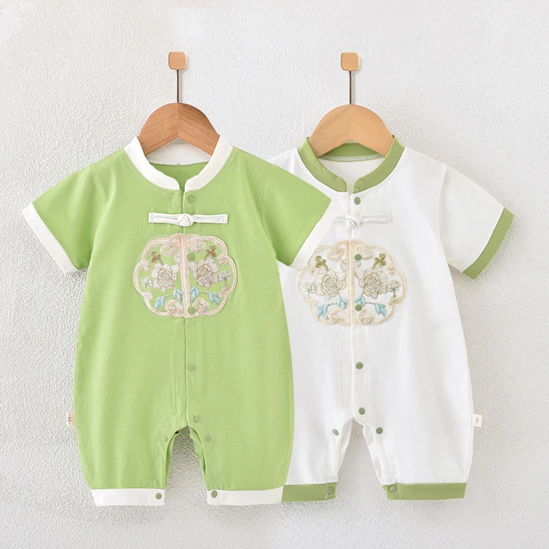 【新款国风】婴儿连体衣短袖中国风哈衣爬服柔软空调服夏季薄款