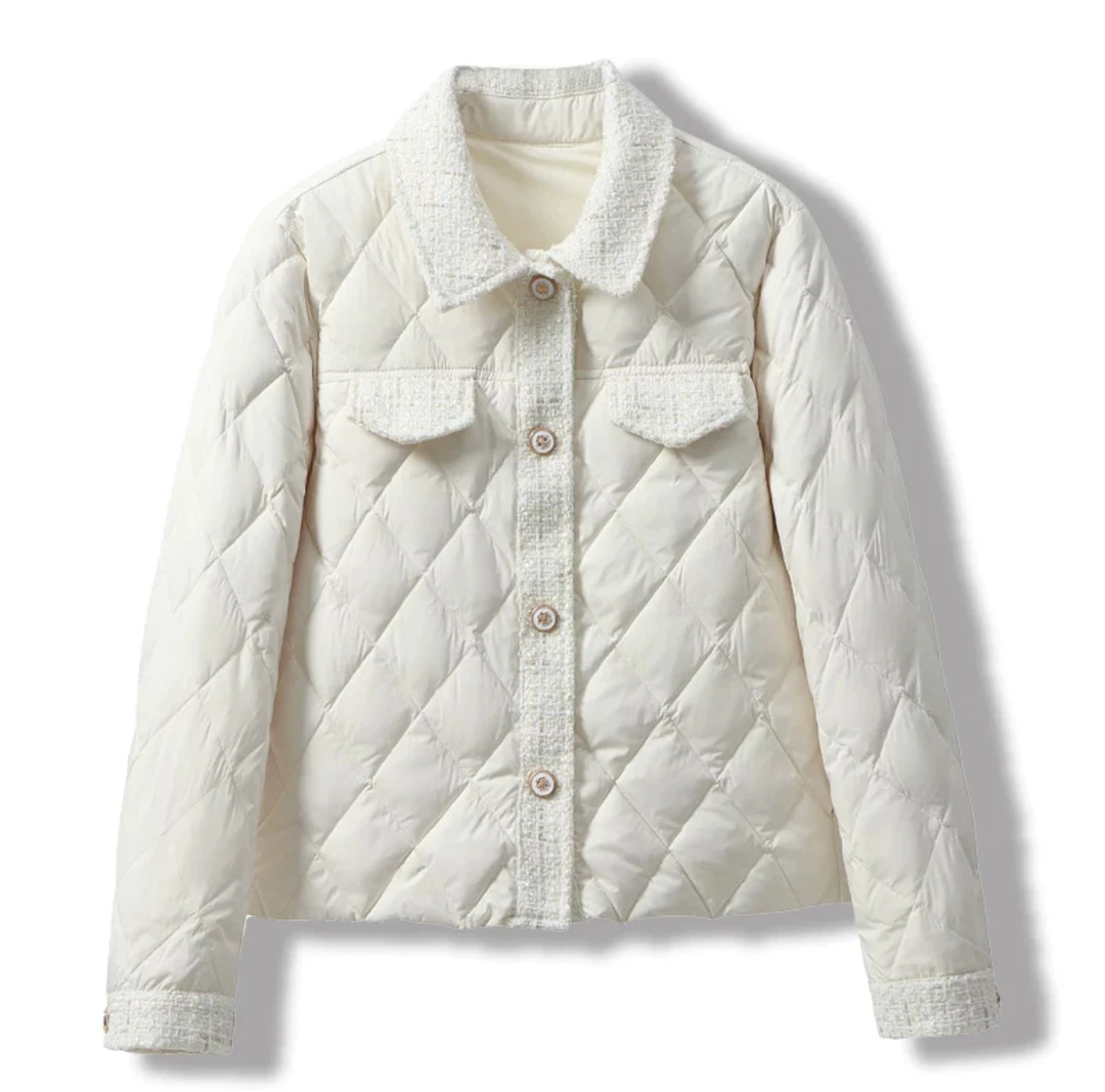 西装领拼接小香风款羽绒服2401