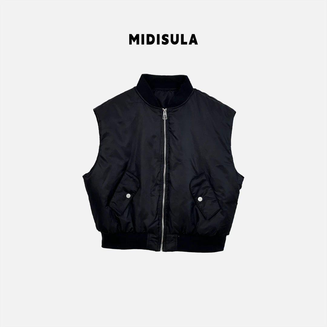 【H.MDSL】白鸭绒保暖羽绒新款时尚立领拉链马甲#1738斜口袋叶