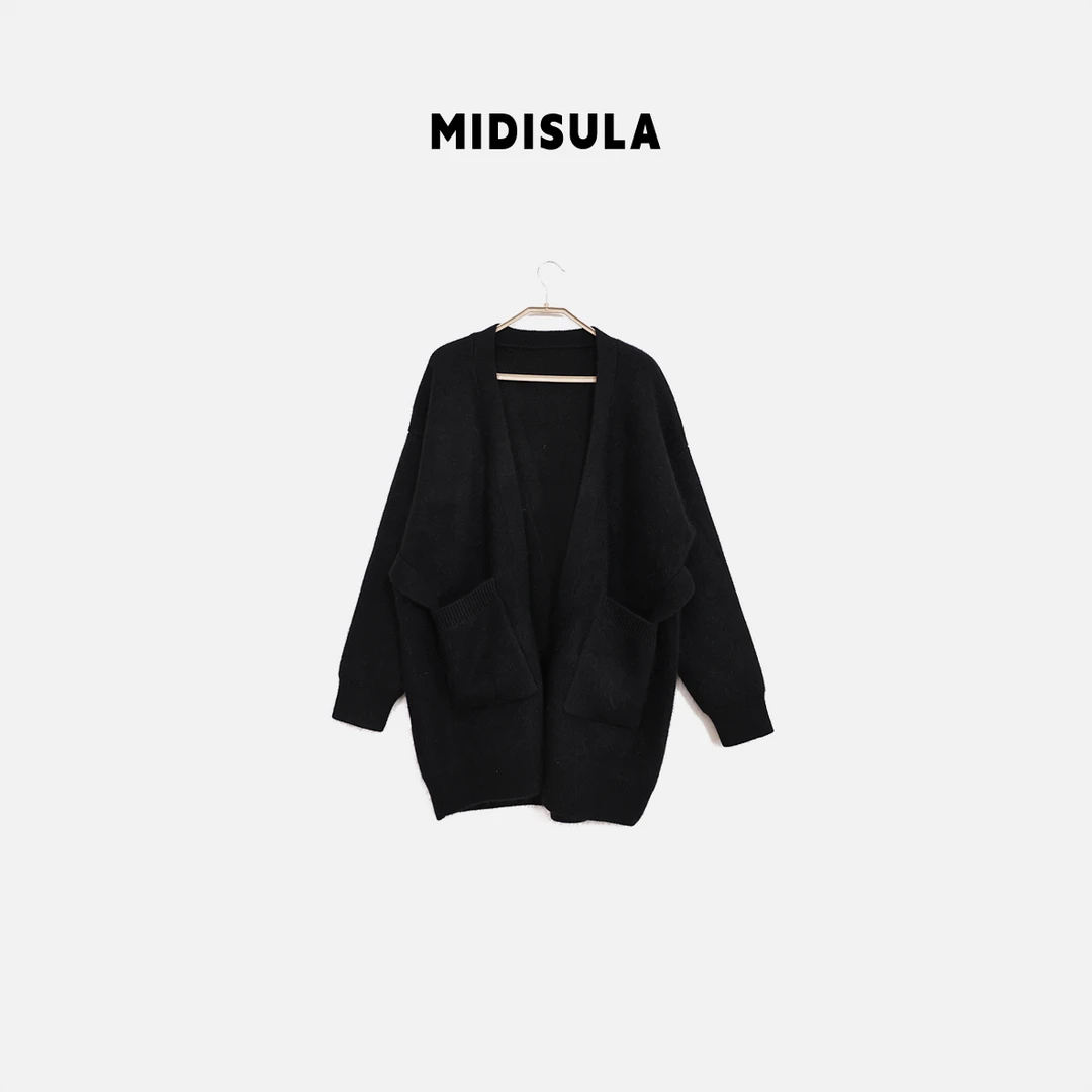 【H.MDSL】新款V领大口袋开衫长袖腰带简约慵懒风外套#2098中长款