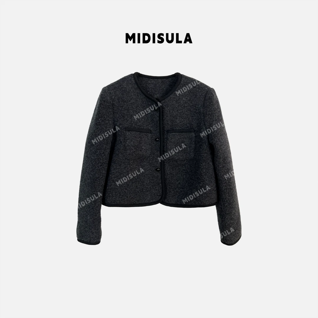 【H.MDSL】复古双面呢小香风短外套毛呢上衣外套#1895-6962包边