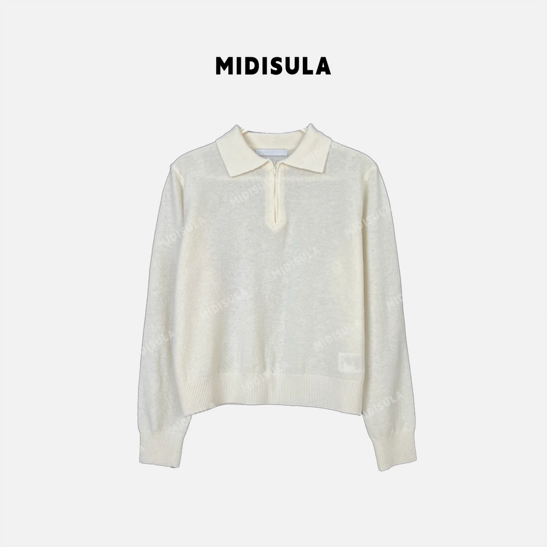 【H.MDSL】新款拉链半门襟polo领长袖百搭宽松针织羊毛衫上衣#1357