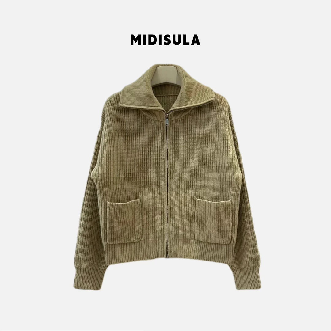 蜜地苏拉&5856新款羊毛衫极简风半门襟时尚休闲气质拉链翻领毛衣