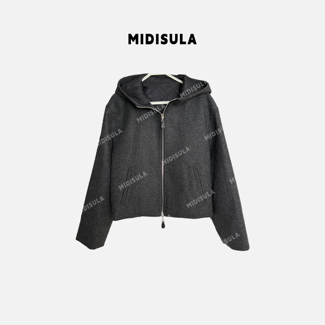 【H.MDSL】新款休闲连帽双拉链夹棉卫衣外套短款开衫上衣#1591