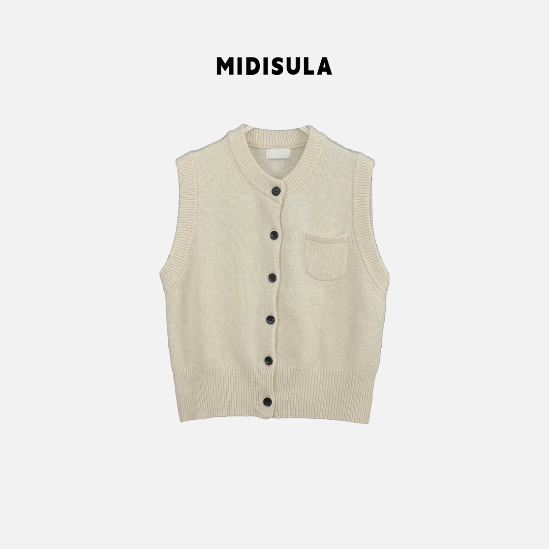 【H.MDSL】叠穿保暖内搭背心上衣休闲外穿针织开衫马甲#1982一口袋