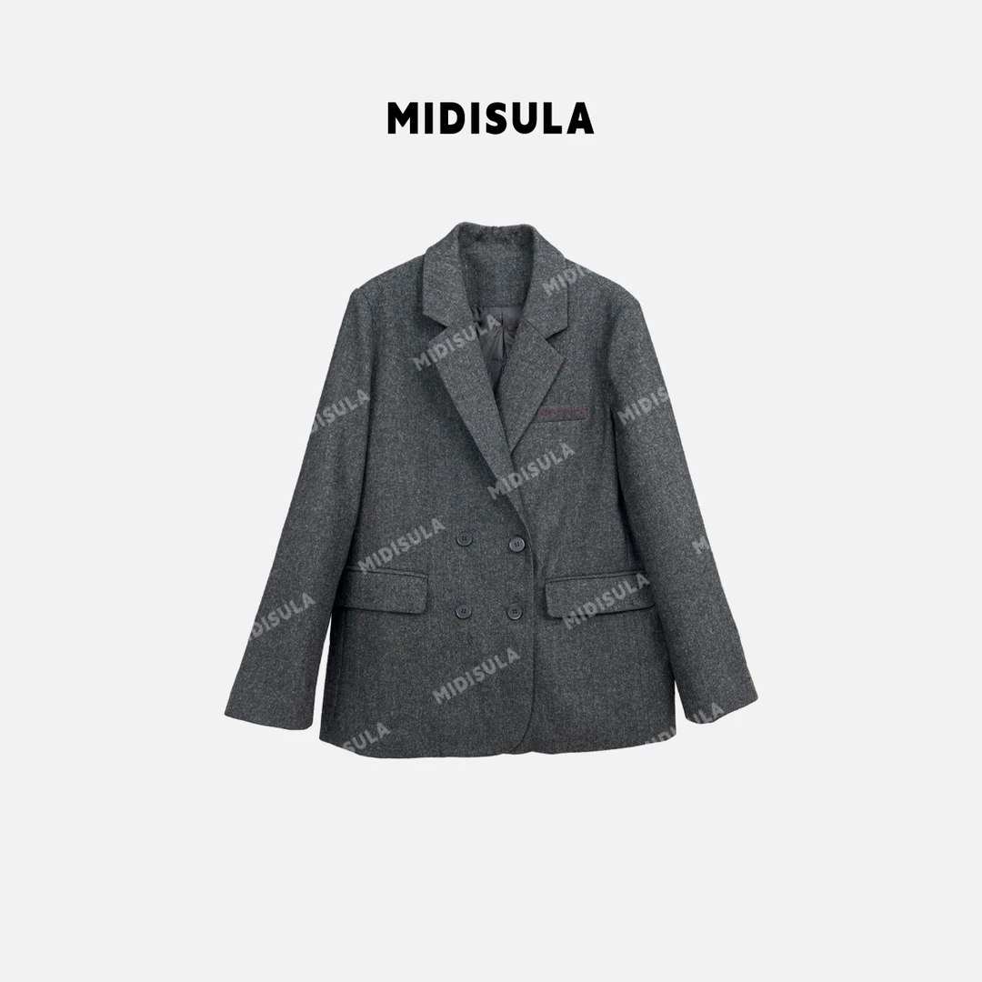 【H.MDSL】毛呢外套刺绣西装赫本风白鸭绒西装虚线大衣#1927四扣