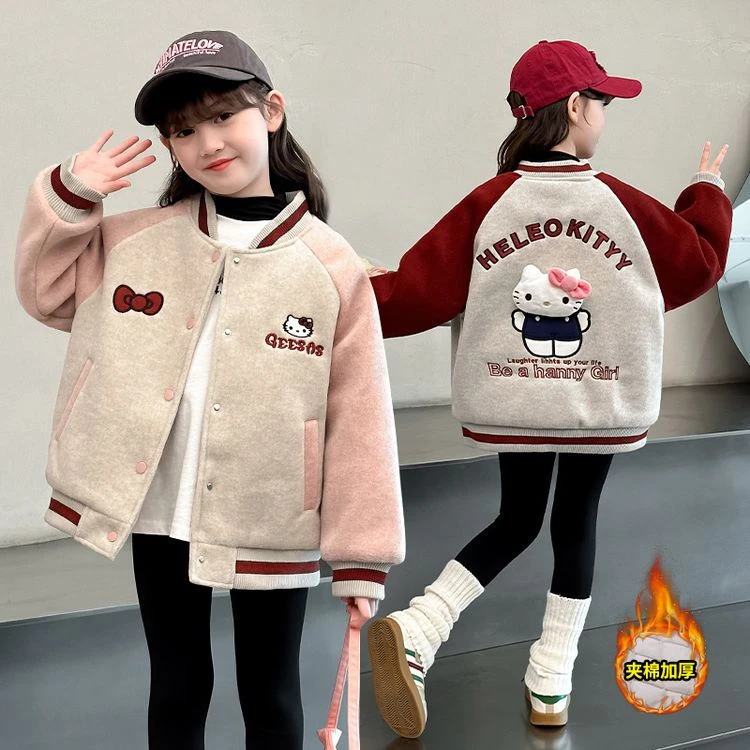 女童冬装加厚棒球服2024新款中大儿童洋气卡通拼接冬季外套