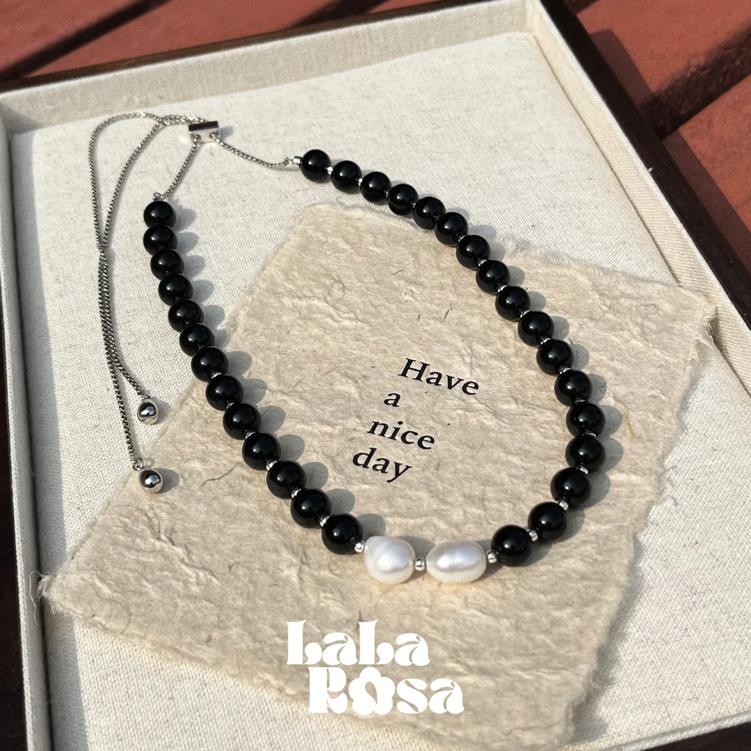 铜合金吊坠 LALAROSA秋冬新款ins博主同款黑瑙毛衣链可调节