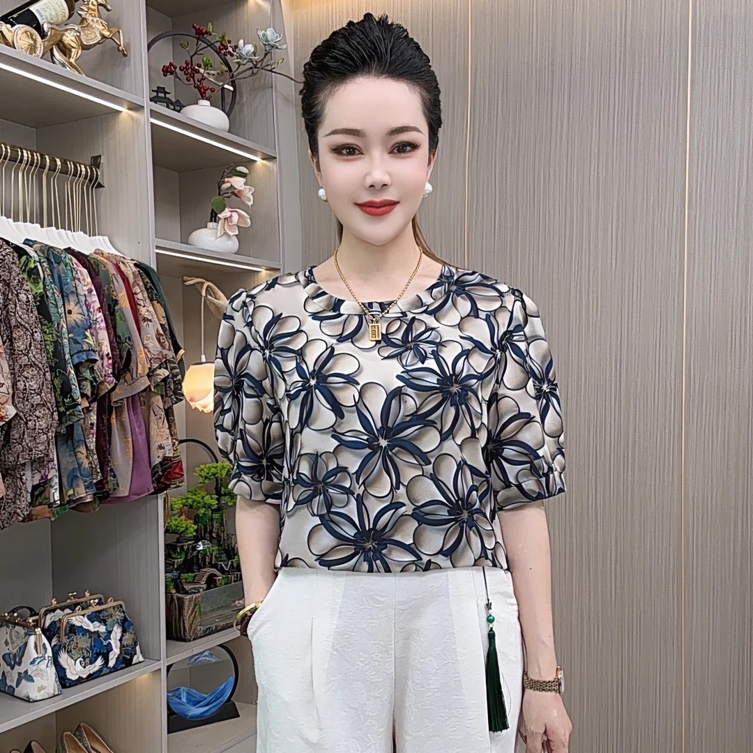 070【气质女神】夏季新款宽松短袖高端时尚休闲百搭气质妈妈装T恤