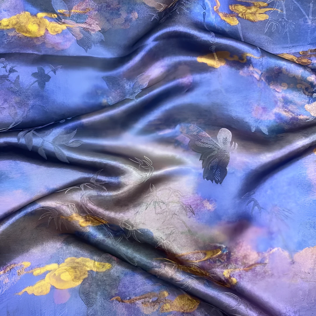 紫底祥云   红云纱 桑蚕丝 丝绸面料 30姆米 幅宽120cm*长100cm