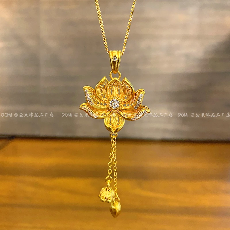 铜合金项链 XL3187 高品质点钻莲花两世欢项链气质古风精美女饰品