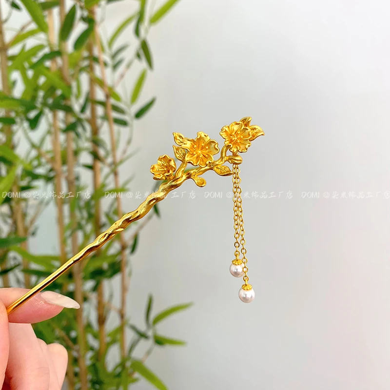 FS7003  桃花步摇花神发簪子古风流苏简约百搭国风盘发簪超仙优雅