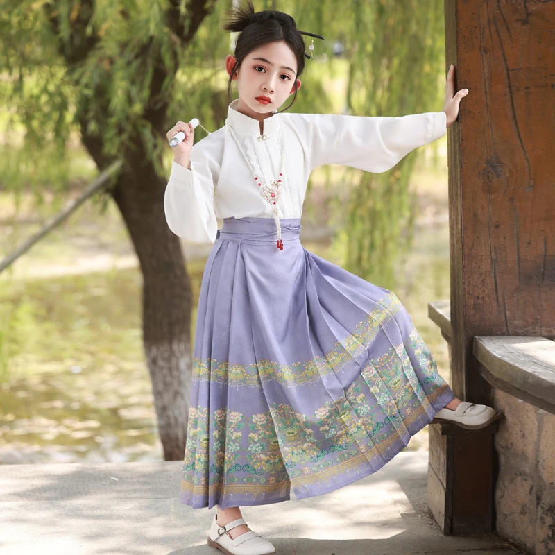 马面裙女童2024新款中国风春秋款古装唐装儿童汉服小女
