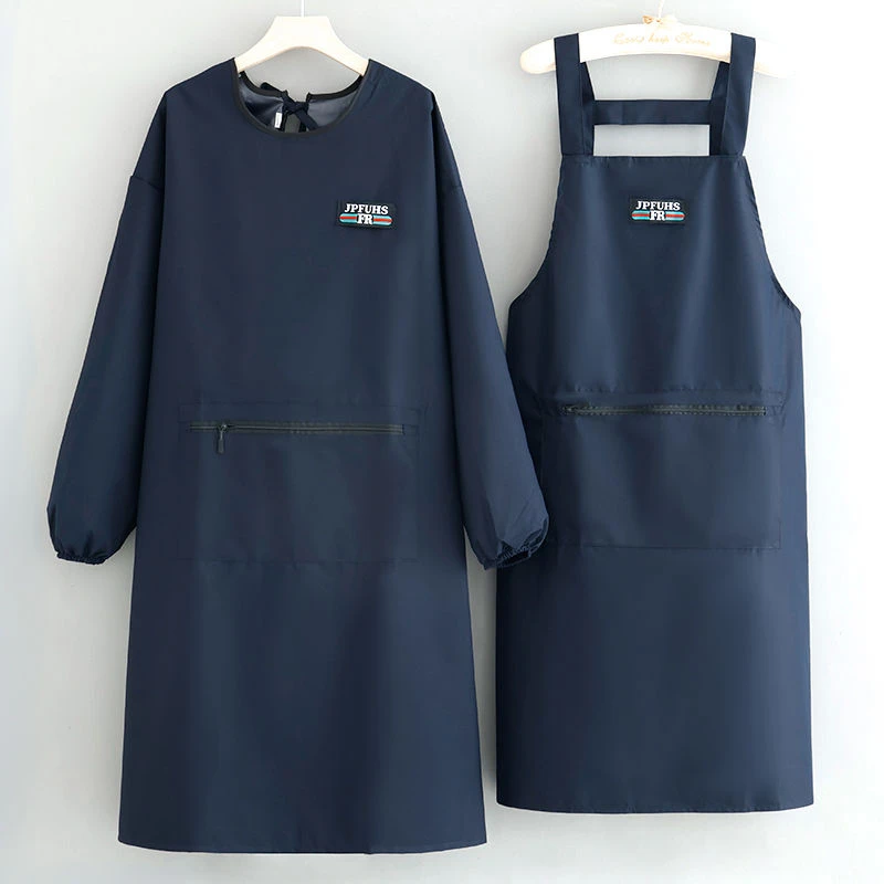 加大防水油罩衣围裙无袖长袖拉链兜成人厨房餐饮时尚男女工作服