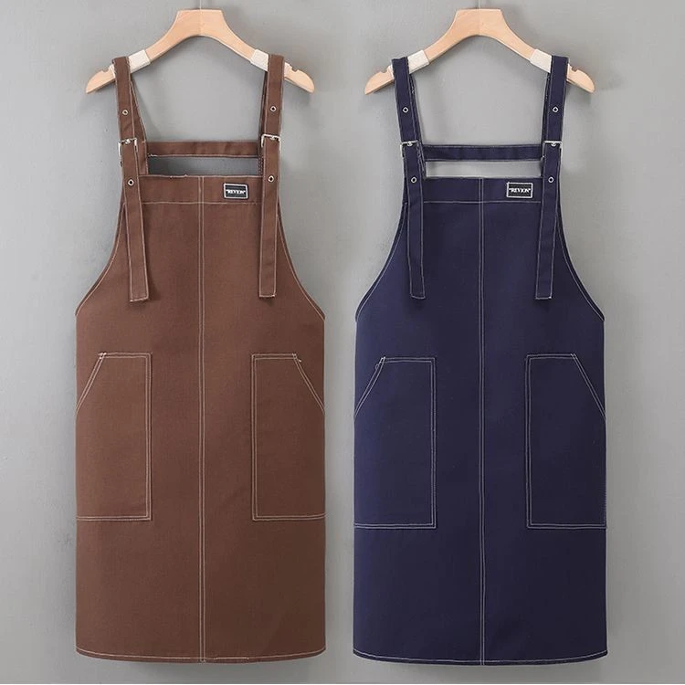 新款帆布围裙定制logo印字防油防污厨房家用男女餐饮咖啡店工作服
