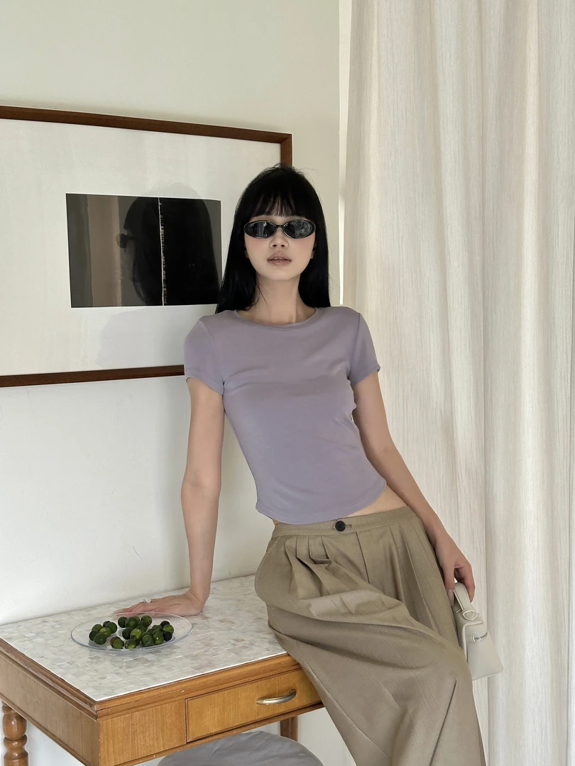 VENUIE 小蛮腰修身显瘦正肩T恤简约百搭短款纯色休闲打底衫上衣