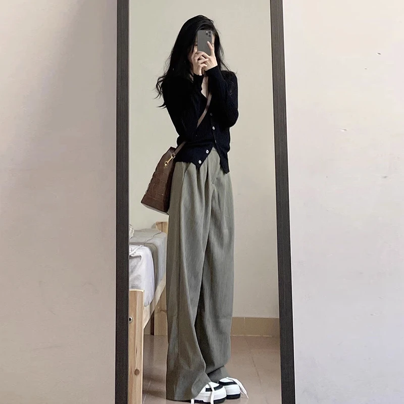秋季新款针织衫女高级感一整套韩剧盐系轻熟穿搭显瘦阔腿宽松上衣