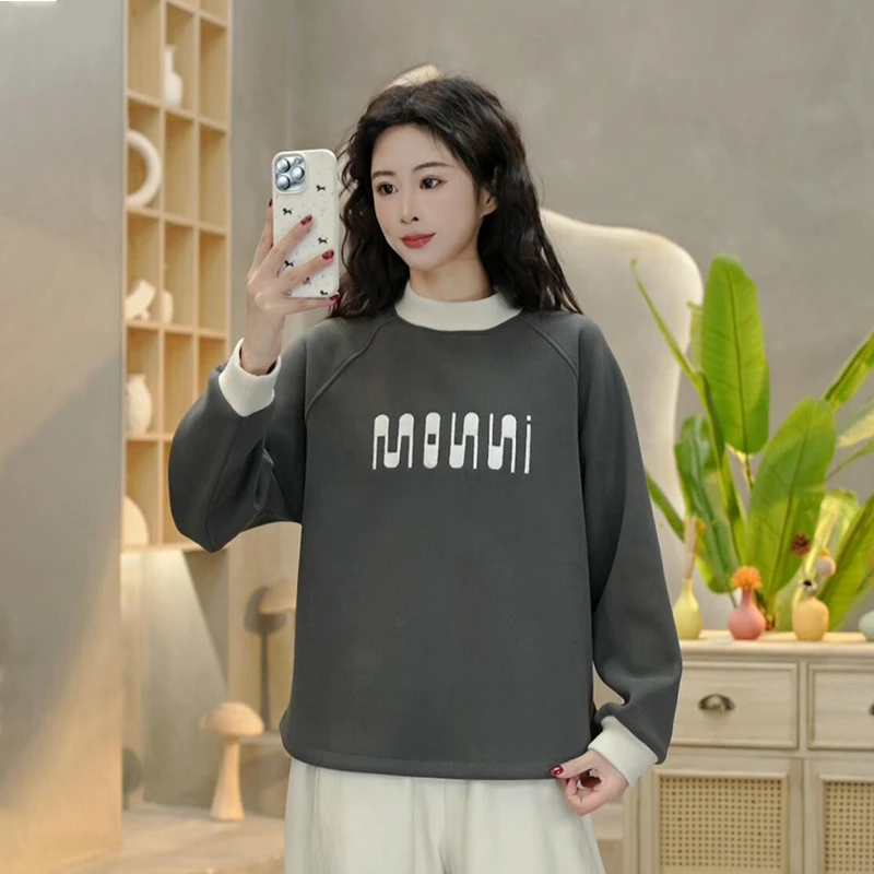 6663 冬季新款设计感字母刺绣卫衣圆领休闲套头时尚百搭宽松上衣