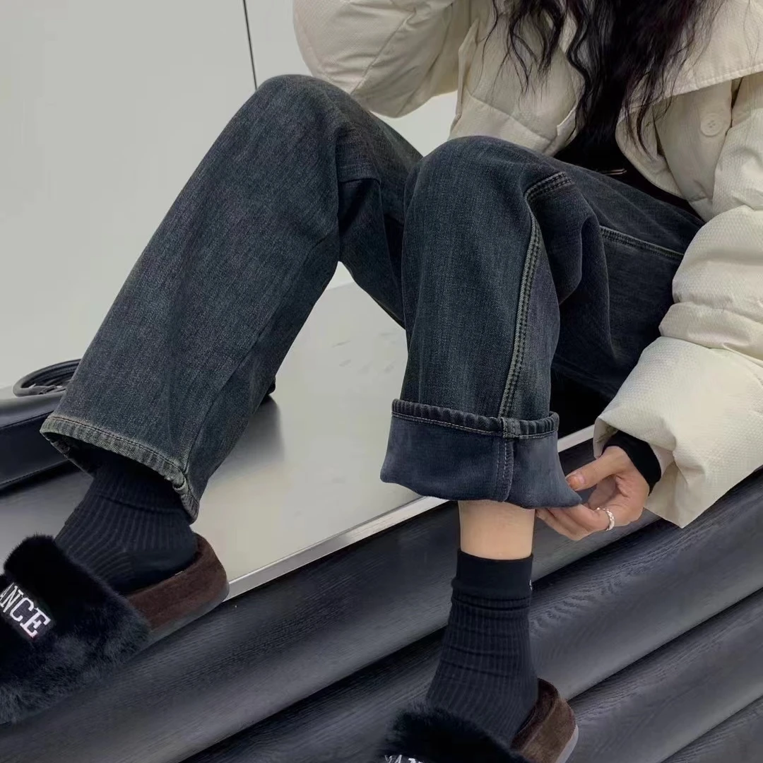 侯姐家 新款时尚休闲百搭爆版加绒阔腿裤秋冬