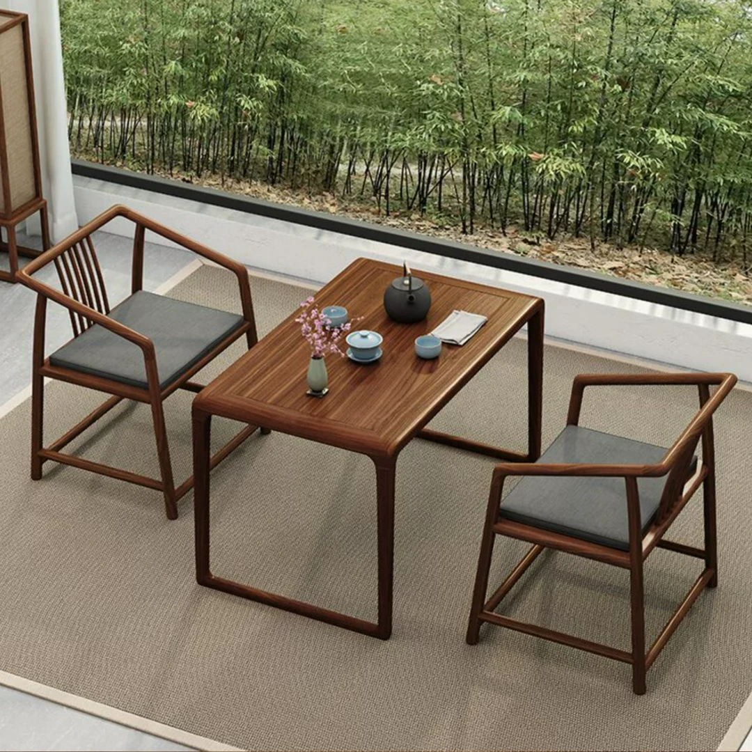 斜腿阳台家具老榆木茶桌椅写字组合家用禅意泡茶台小户型轻奢原木