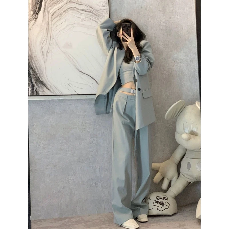 春季小香风时尚西装阔腿裤御姐轻熟风女装港味气质女神范套装-苏