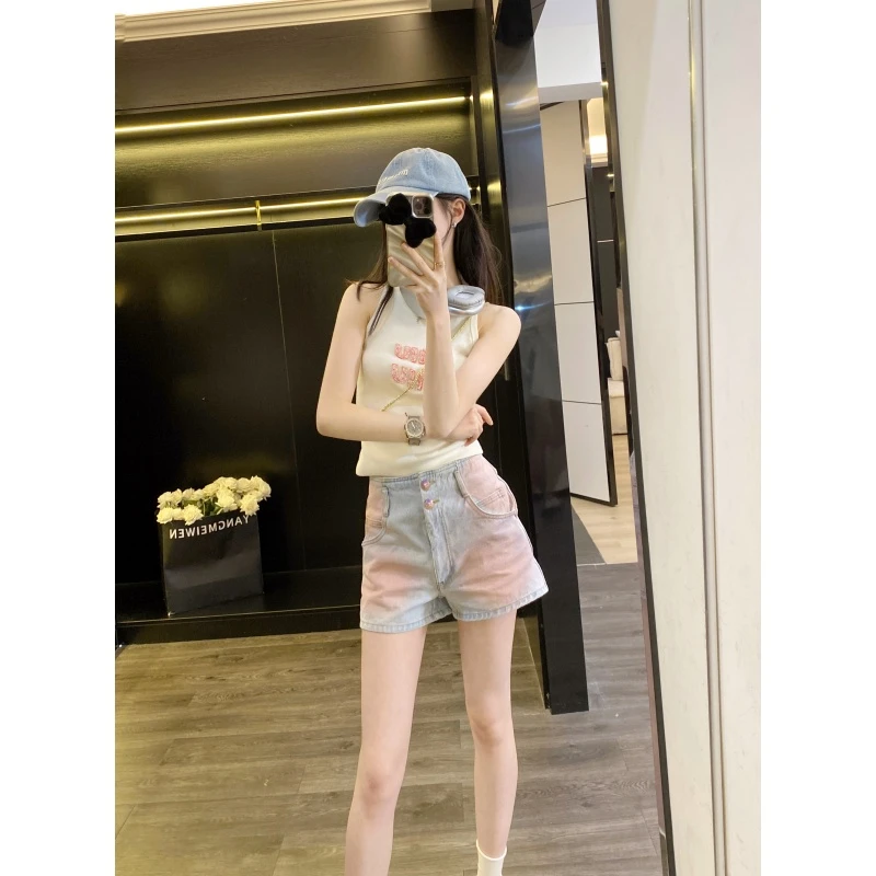 2024早春新款重工手缝水钻字母修身显瘦打底吊带背心女无袖上衣志