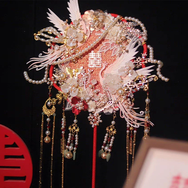 结婚新娘团扇diy材料包古风秀禾新中式婚礼闺蜜出嫁成品手工喜扇