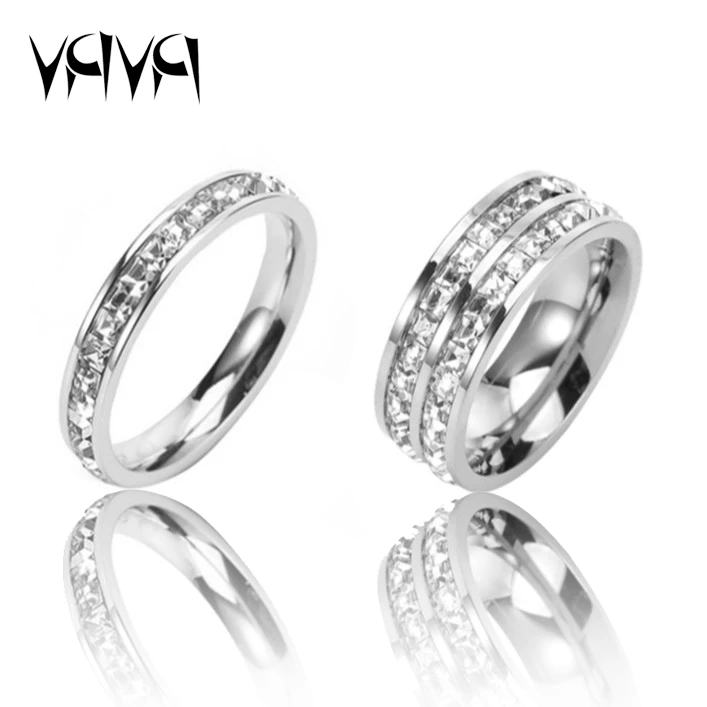 钛钢戒指 情侣方钻钛钢戒指 双排男款满钻单排女款小方钻对戒