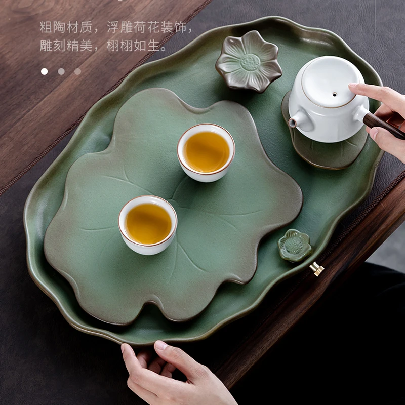 陶瓷茶盘大号家用创意中式窑变干泡茶台功夫茶具带排水泡茶盘壶承