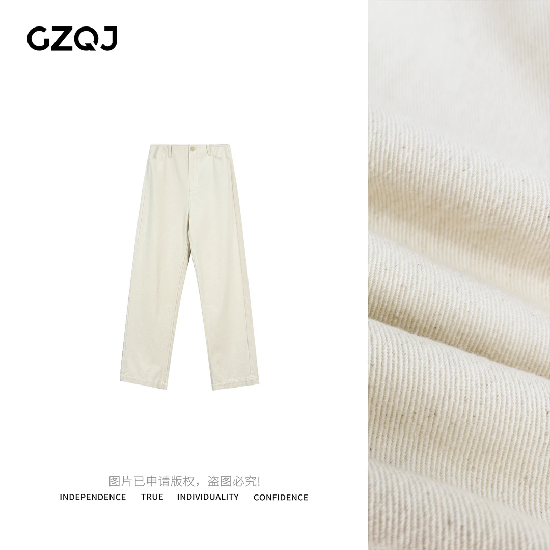 GZQJ【都市复古】小众设计感复古高腰显瘦百搭直筒休闲裤女 35798