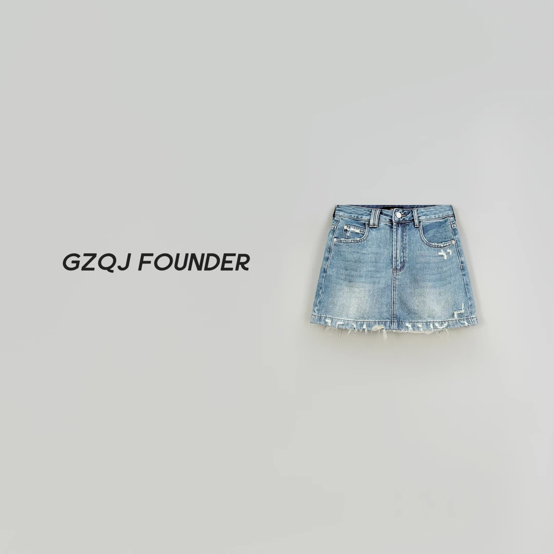 GZQJ【腿精担当】做旧磨破高腰显瘦A字牛仔半身裙女夏季G8079