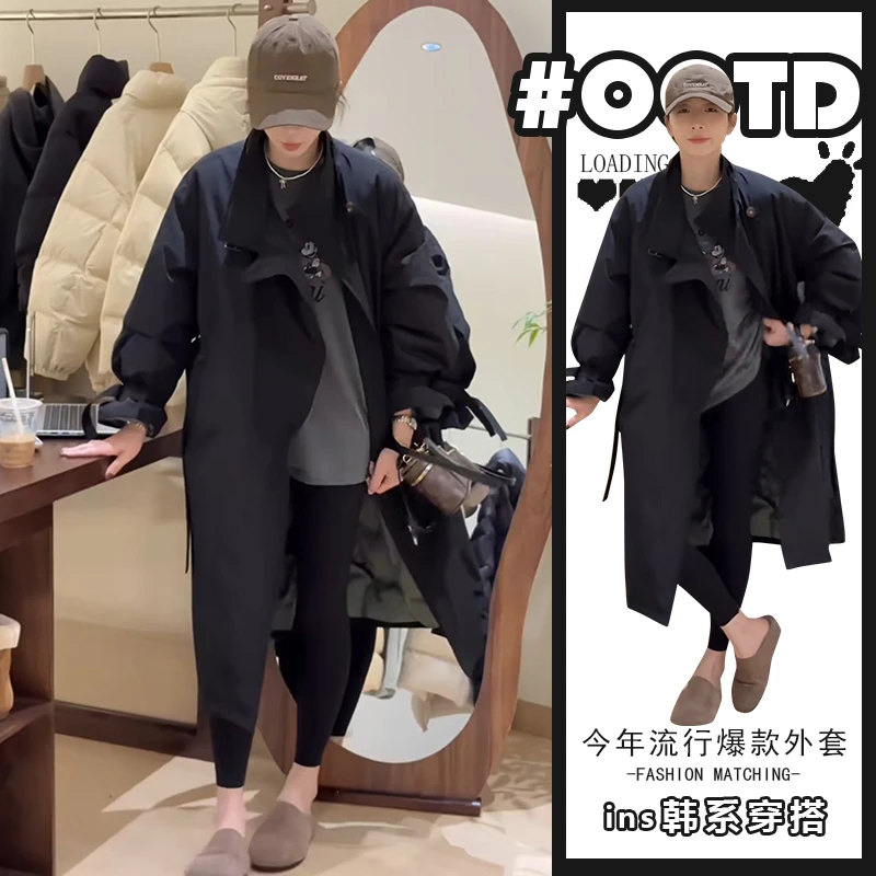 今年流行漂亮中长款风衣女春秋新款韩系休闲上衣黑色百搭宽松外套
