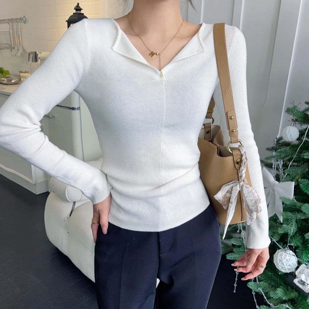 【清仓专场】2023女装显瘦百搭气质白色长袖t恤女上衣EMY-S43611