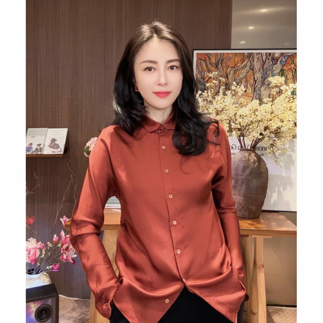 VV&AA ‌夜水遥  春秋新款时尚气质百搭长袖醋酸衬衫 D2598